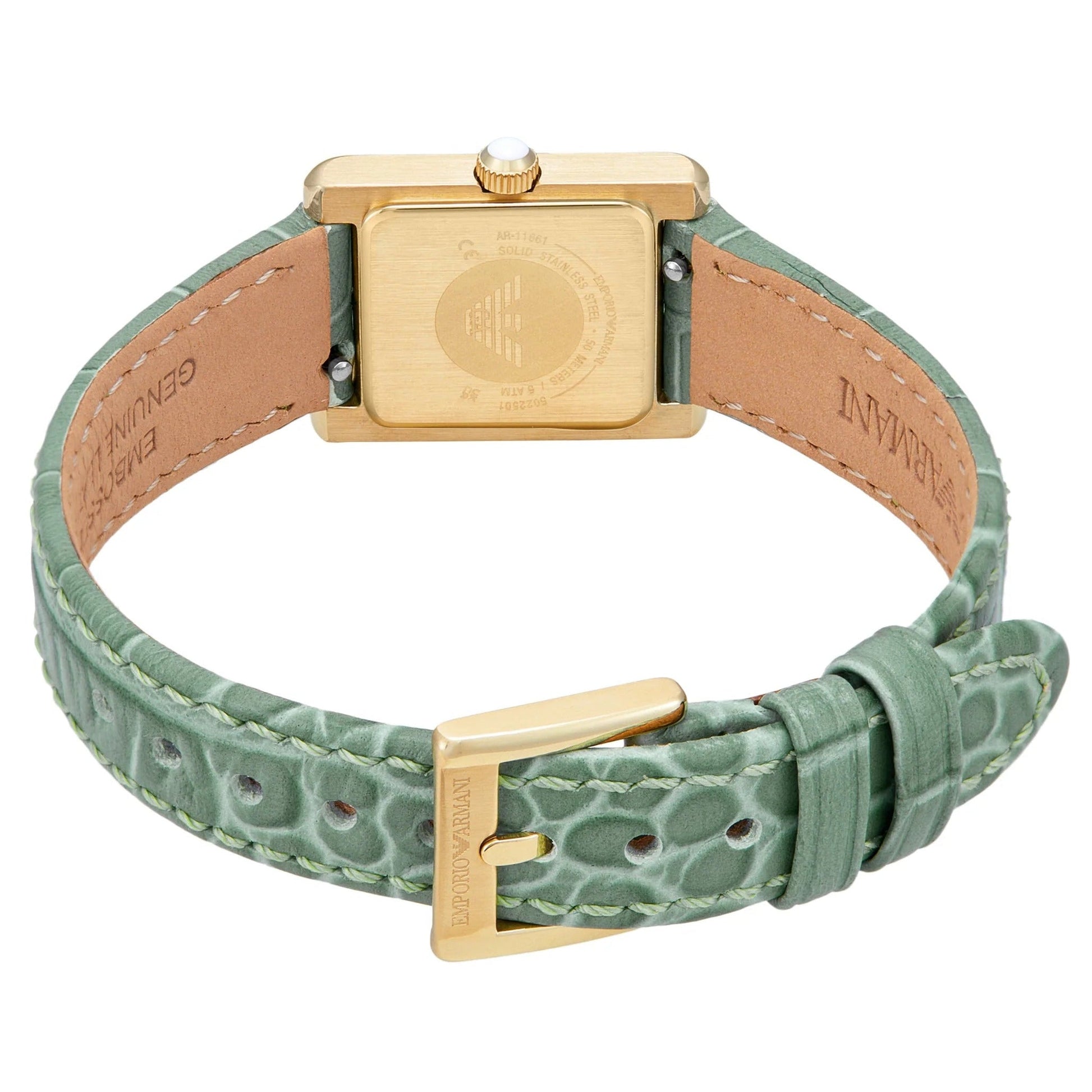 Emporio Armani Classic White Dial Green Leather Strap Watch for Women - AR11661