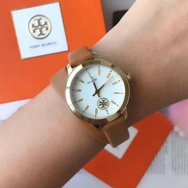 Tory Burch Collins Quartz White Dial Brown Leather Strap Watch for Women - TBW1304