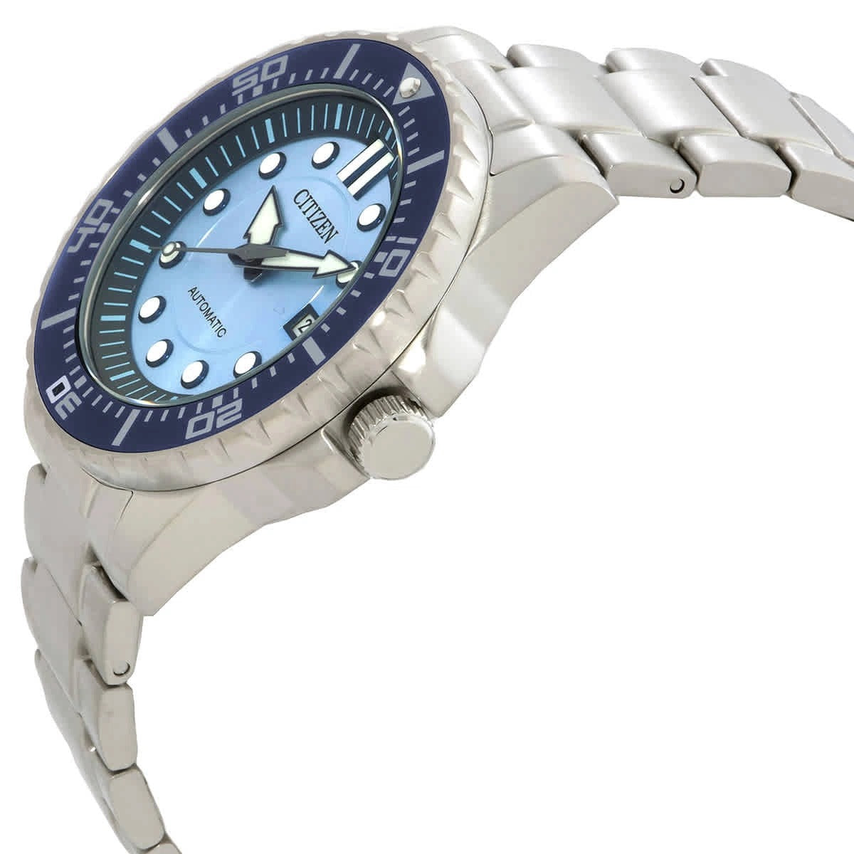 Citizen Mechanical Automatic Blue Dial Silver Steel Strap Watch for Men - NJ0178-81M