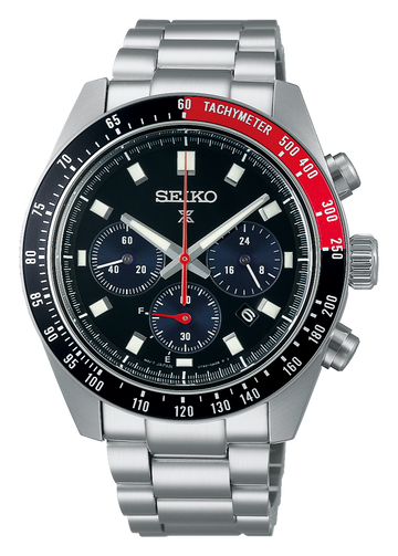 Seiko Prospex Speedtimer Solar Chronograph Black Dial Silver Steel Strap Watch for Men - SSC915