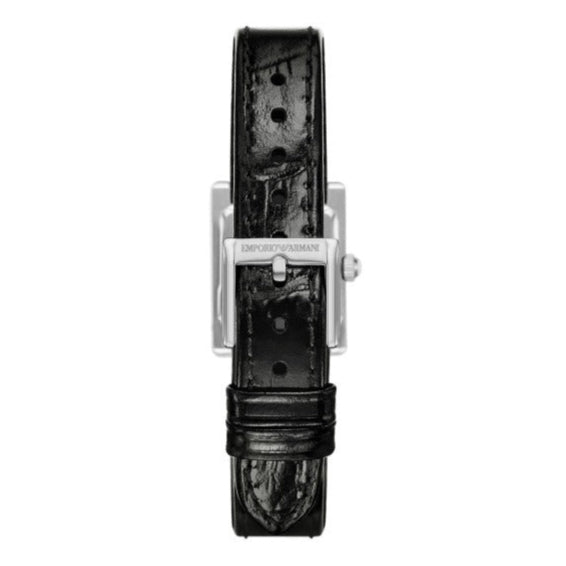 Emporio Armani Classic Crystals Silver Dial Black Leather Strap Watch for Women - AR11660