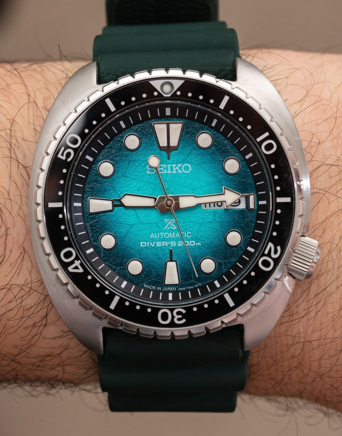 Seiko US Special Edition Automatic Green Dial Silver Steel Strap Watch for Men - SRPH57