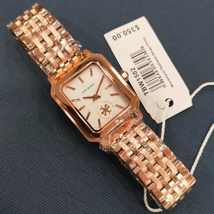 Tory Burch Robinson White Dial Rose Gold Steel Strap Watch for Women - TBW1502