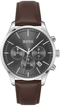 Hugo Boss Avery Chronograph Grey Dial Brown Leather Strap Watch for Men - 1514155