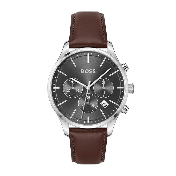 Hugo Boss Avery Chronograph Grey Dial Brown Leather Strap Watch for Men - 1514155