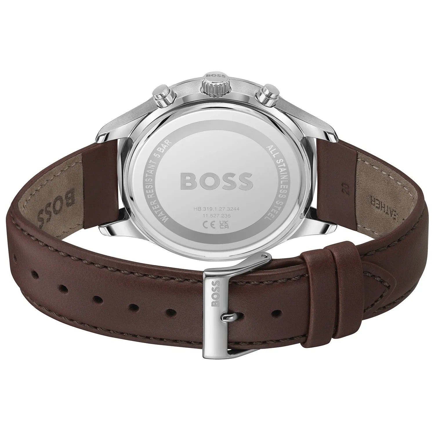 Hugo Boss Avery Chronograph Grey Dial Brown Leather Strap Watch for Men - 1514155