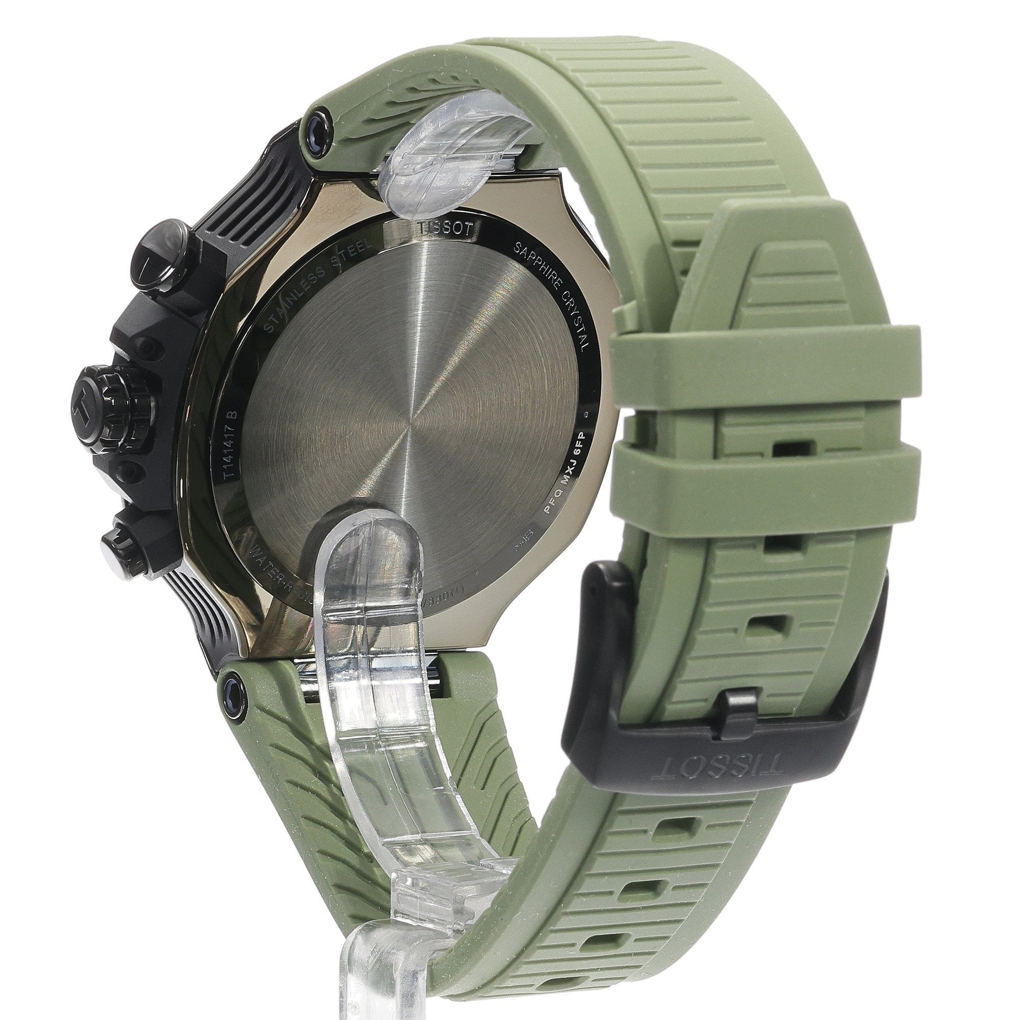 Tissot T Race Chronograph Black Dial Green Rubber Strap Watch for Men - T141.417.37.061.02