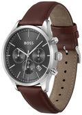 Hugo Boss Avery Chronograph Grey Dial Brown Leather Strap Watch for Men - 1514155