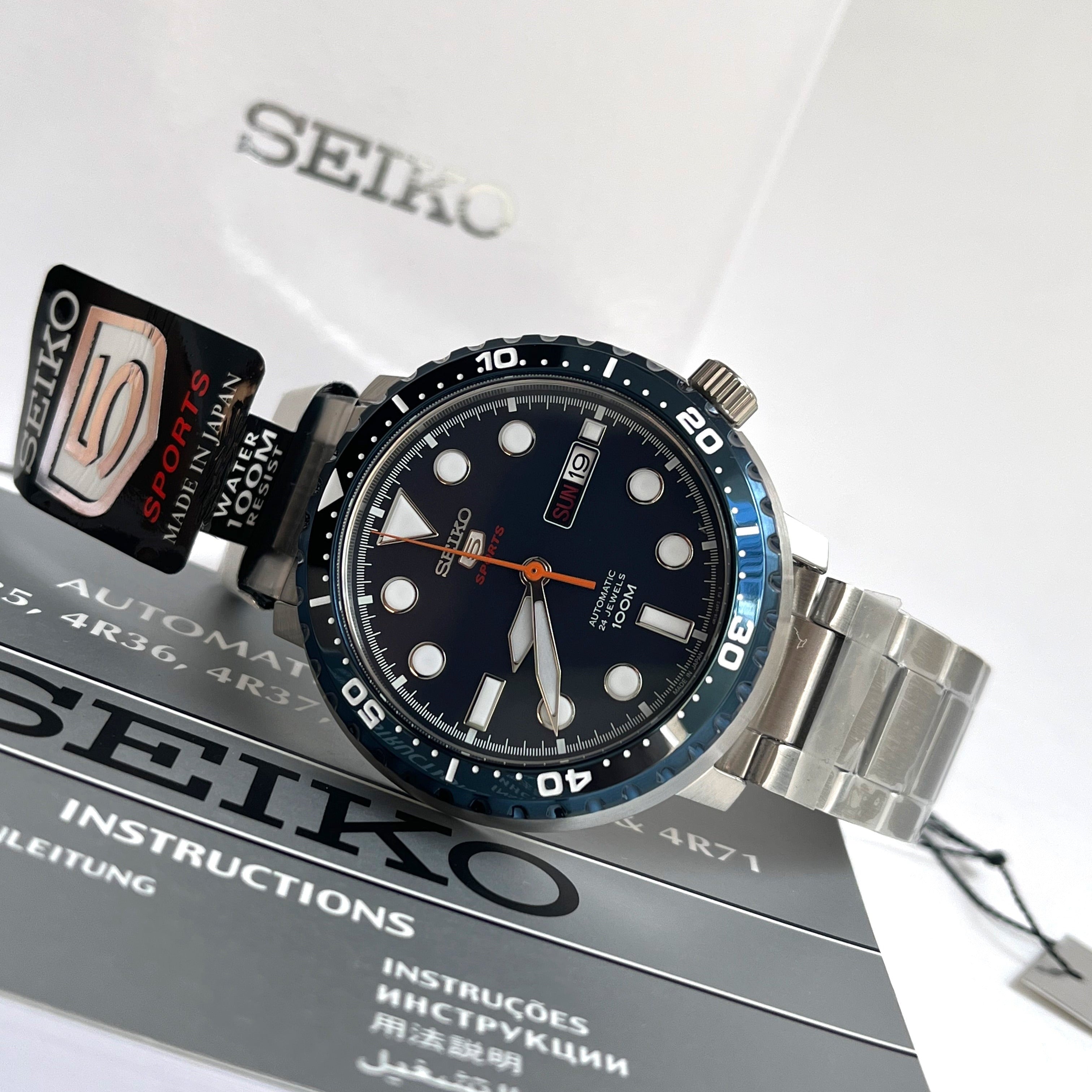 Seiko 5 Sports Automatic Blue Dial Silver Steel Strap Watch for Men - SRPC63J1