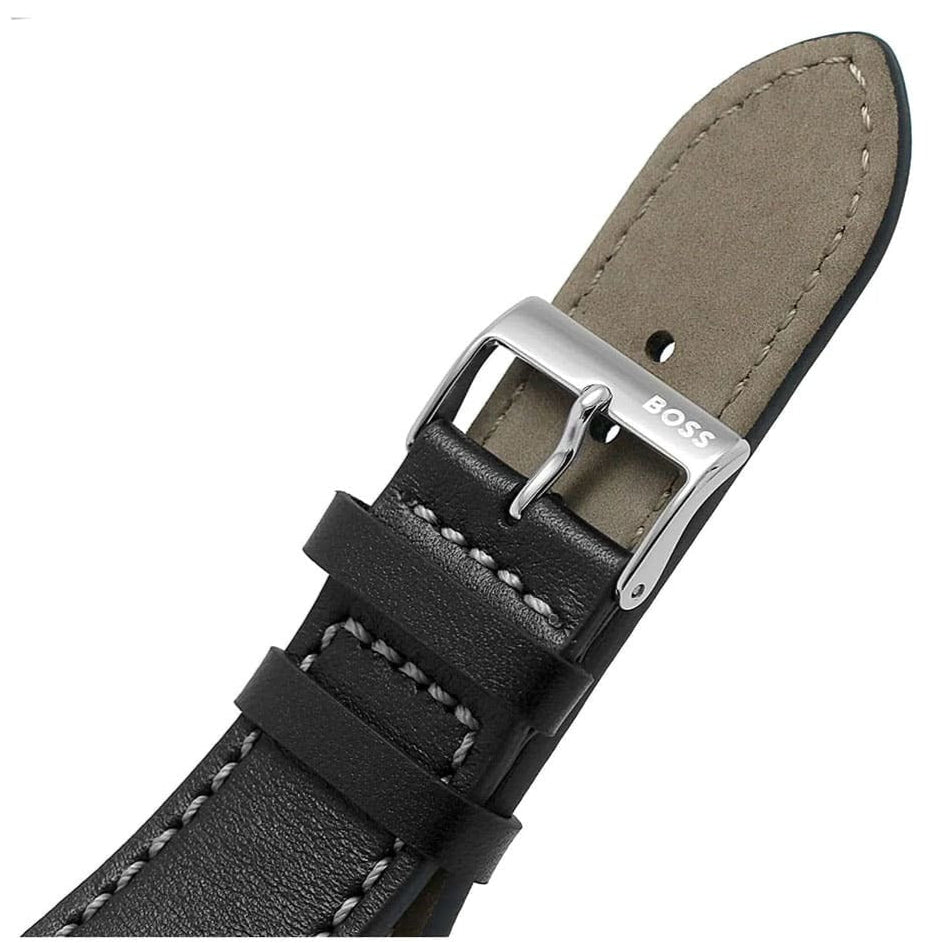 Hugo Boss Troper Chronograph Black Dial Black Leather Strap Watch for Men - 1514055