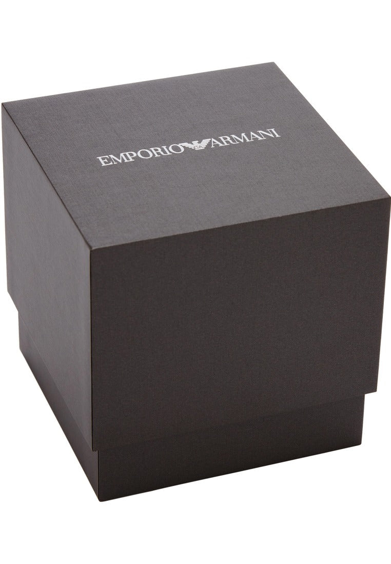 Emporio Armani Two Hand Crystals Silver Dial Black Leather Strap Watch for Women - AR11623