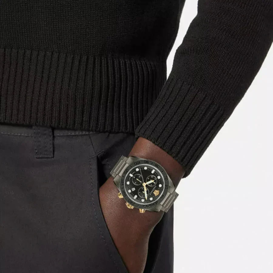 Versace Greca Dome Chronograph Black Dial Grey Steel Strap Watch for Men - VE6K00623
