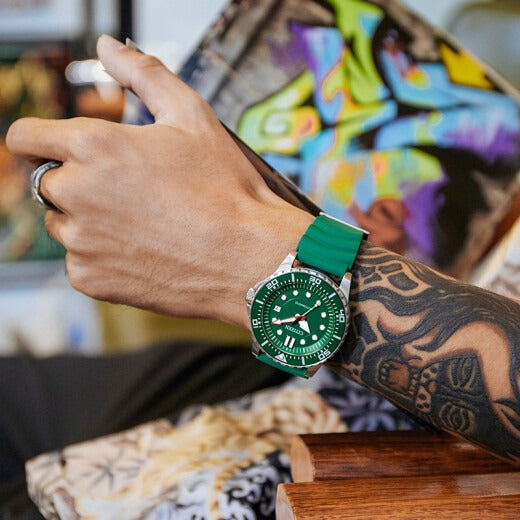 Citizen Mechanical Automatic Green Dial Green Rubber Strap Watch for Men - NJ0129-10X