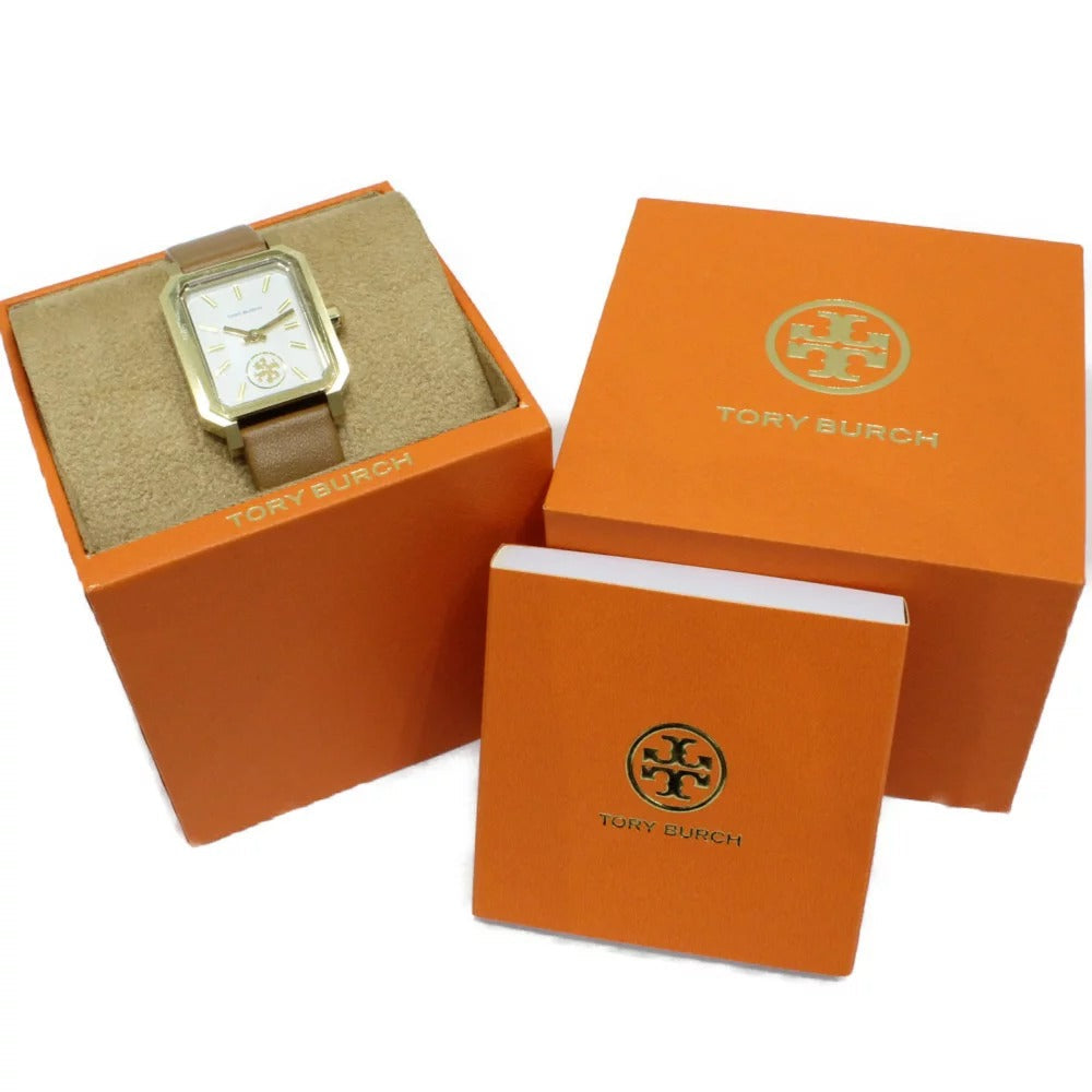 Tory Burch Robinson White Dial Brown Leather Strap Watch for Women - TBW1503