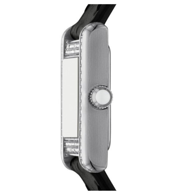 Emporio Armani Classic Crystals Silver Dial Black Leather Strap Watch for Women - AR11660