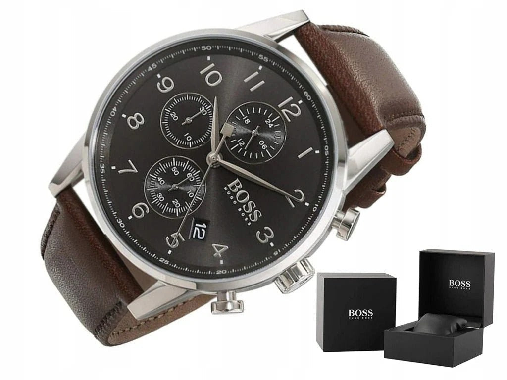 Hugo Boss Avery Chronograph Grey Dial Brown Leather Strap Watch for Men - 1514155