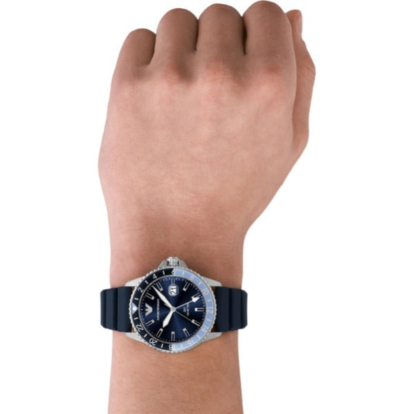 Emporio Armani World Explorer GMT Blue Dial Blue Rubber Strap Watch for Men - AR11592