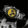 Seiko Prospex Speedtimer Solar Chronograph Yellow Dial Silver Steel Strap Watch for Men - SSC929