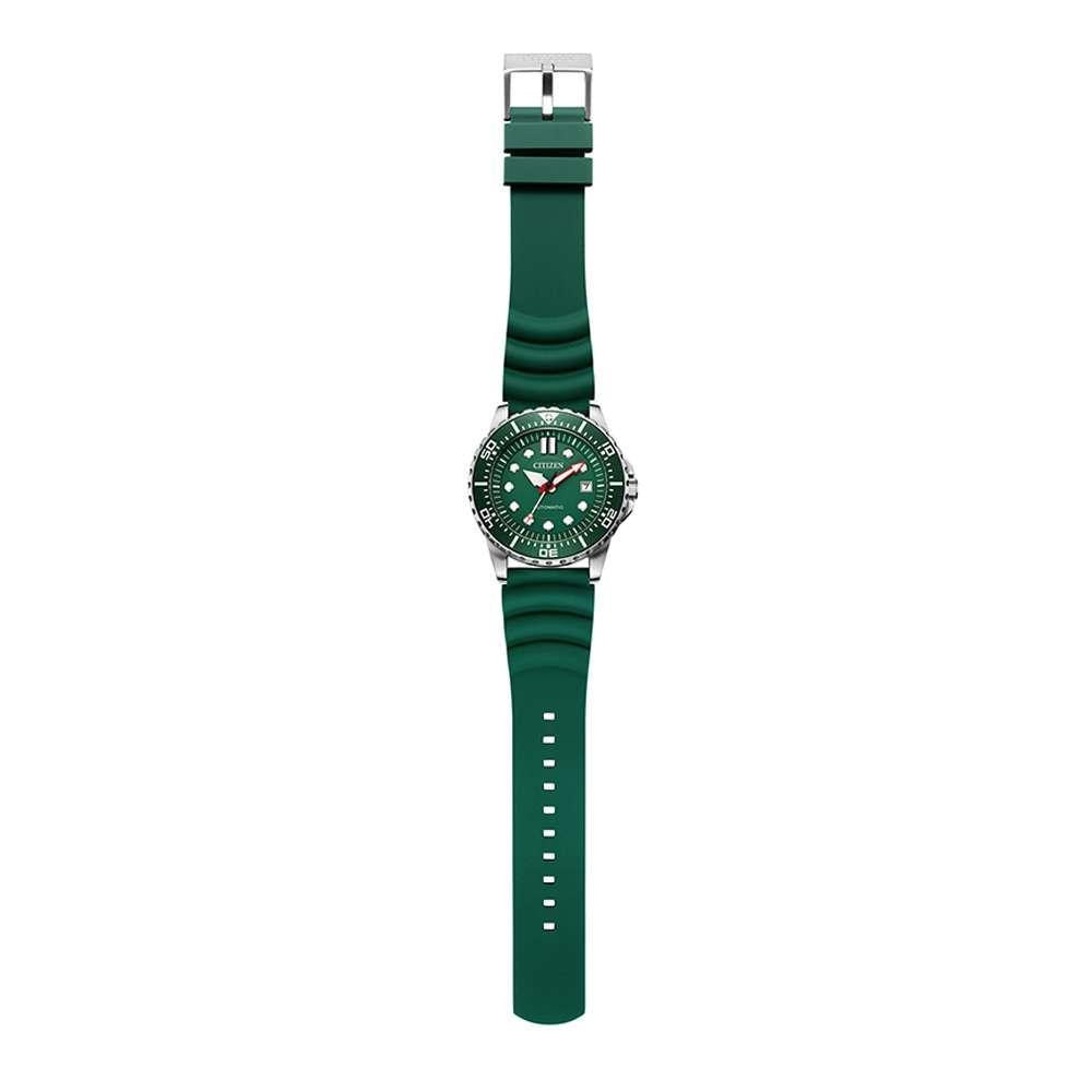 Citizen Mechanical Automatic Green Dial Green Rubber Strap Watch for Men - NJ0129-10X
