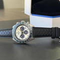 Seiko Prospex Speedtimer Solar Chronograph Ivory Dial Black Leather Strap Watch for Men - SSC943