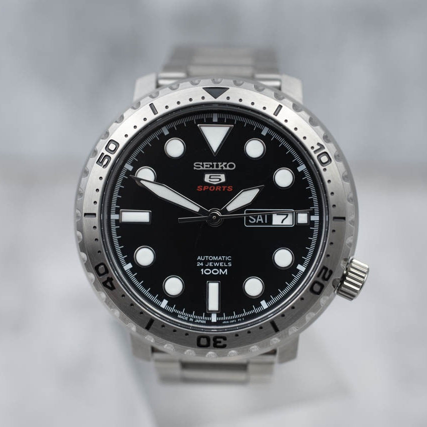 Seiko 5 Sports Automatic Black Dial Silver Steel Strap Watch for Men - SRPC61J1
