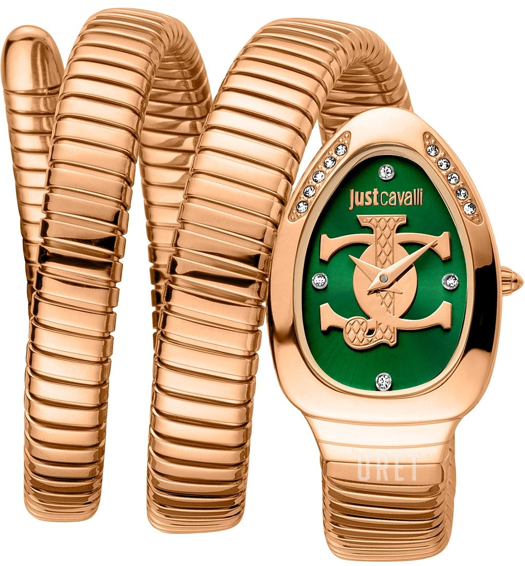 Just Cavalli Glam Evo 5 Green Dial Rose Gold Steel Strap Watch for Women - JC1L228M0055