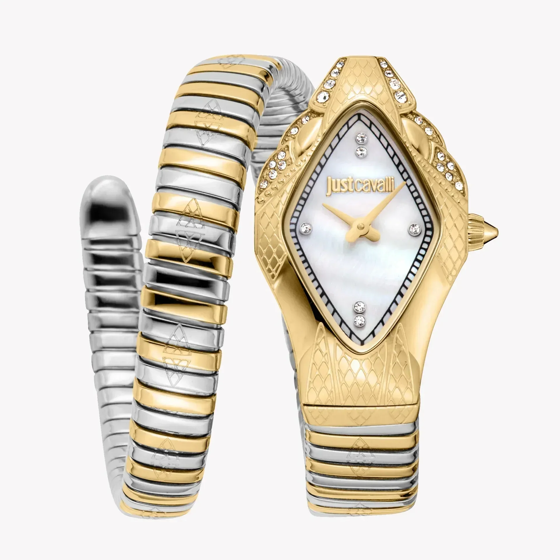Just Cavalli Ferocious Mother of Pearl White Dial Two Tone Steel Strap Watch for Women - JC1L306M0065