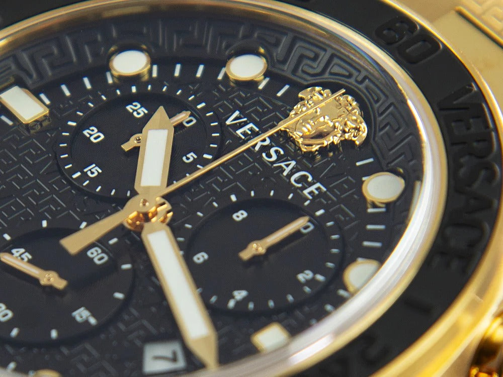 Versace Greca Dome Chronograph Black Dial Gold Steel Strap Watch for Men - VE6K00523