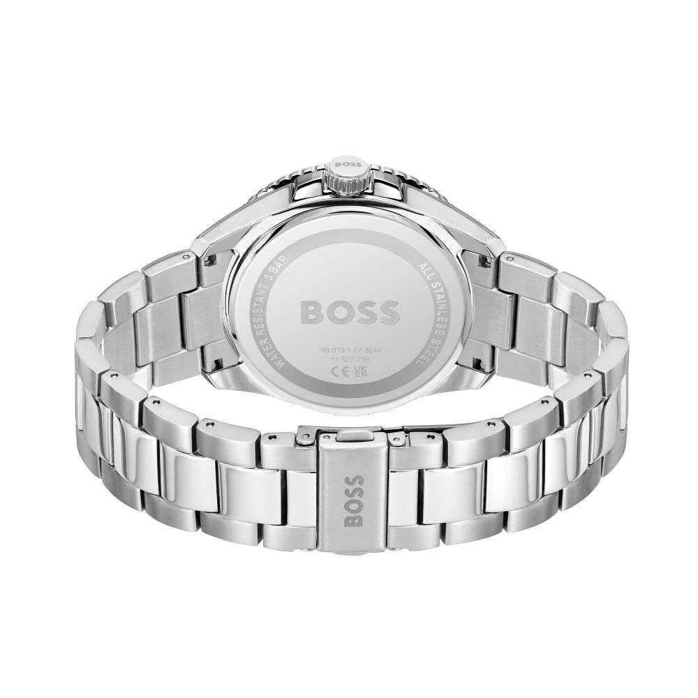 Hugo Boss Runner 3H Burgundy Dial Silver Steel Strap Watch for Men - 1514209