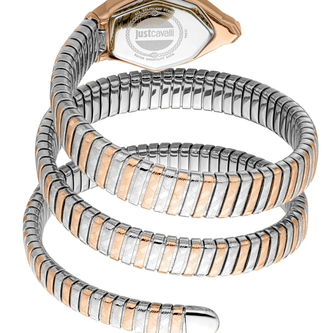 Just Cavalli Mesmerizing White Dial Two Tone Steel Strap Watch for Women - JC1L304M0075