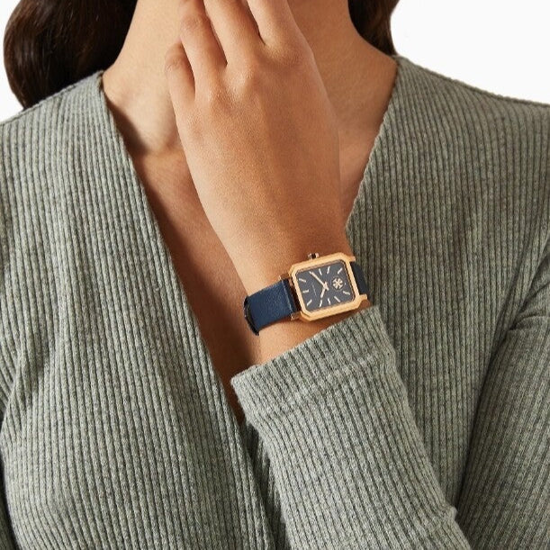 Tory Burch Robinson Quartz Blue Dial Blue Leather Strap Watch for Women - TBW1511