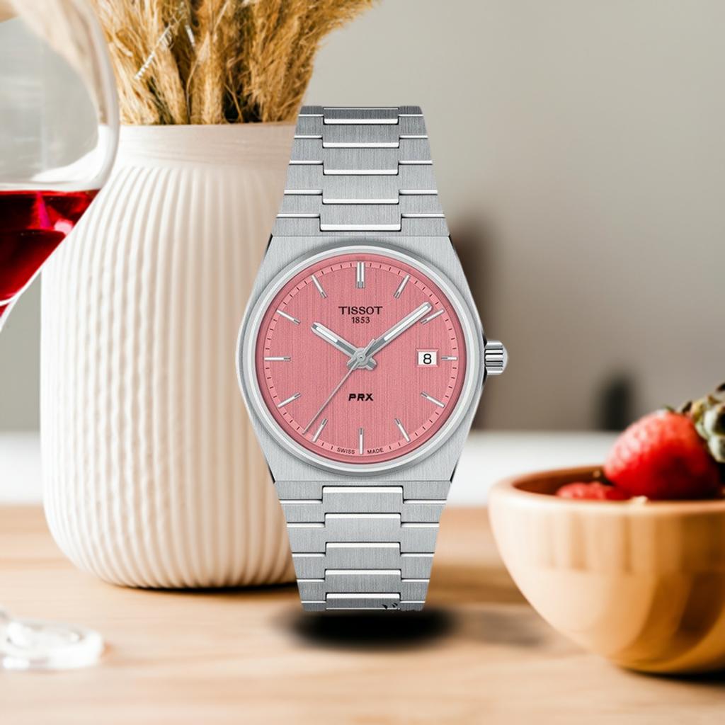 Tissot PRX Quartz Pink Dial Silver Steel Strap Watch for Women - T137.210.11.331.00