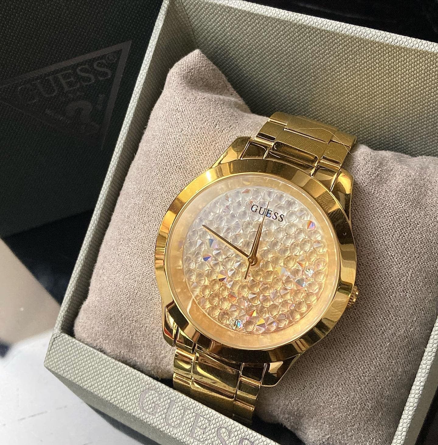 Guess Crush Gold Dial Gold Steel Strap Watch For Women - GW0020L2