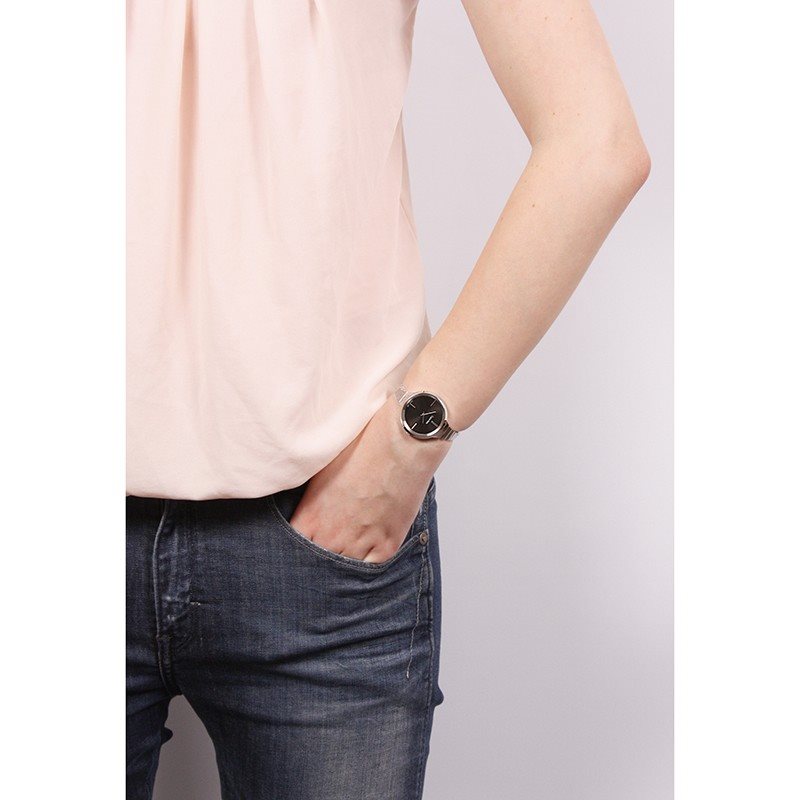 Calvin Klein Lively Black Dial Silver Steel Strap Watch for Women - K4U23121