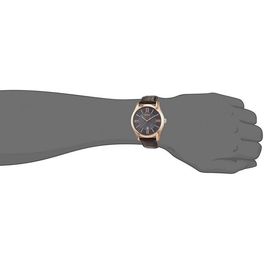 Hugo Boss Ambassador Grey Dial Brown Leather Strap Watch for Men - 1513387