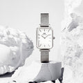 Daniel Wellington Quadro Sterling White Dial Silver Mesh Strap Watch For Women - DW00100438