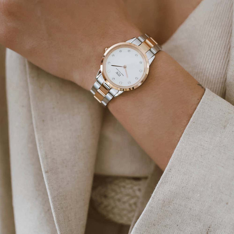 Daniel Wellington Iconic Link White Dial Two Tone Steel Strap Watch For Women - DW00100359