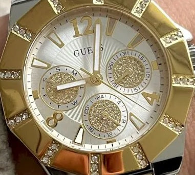 Guess Sunray Multifunction Silver Dial Two Tone Steel Strap Watch for Women - GW0616L2