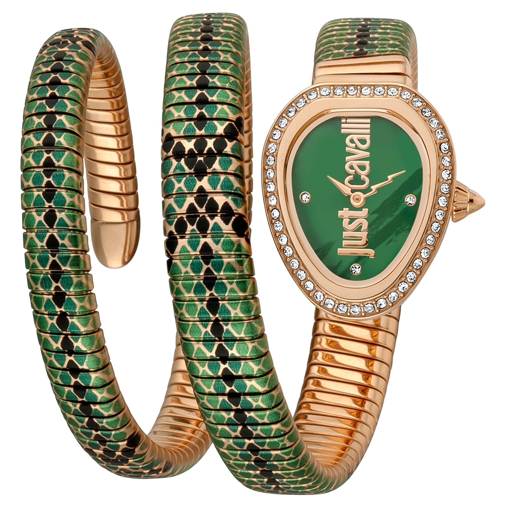 Just Cavalli Glam Snake Green Dial Multicolor Steel Strap Watch for Women - JC1L163M0265