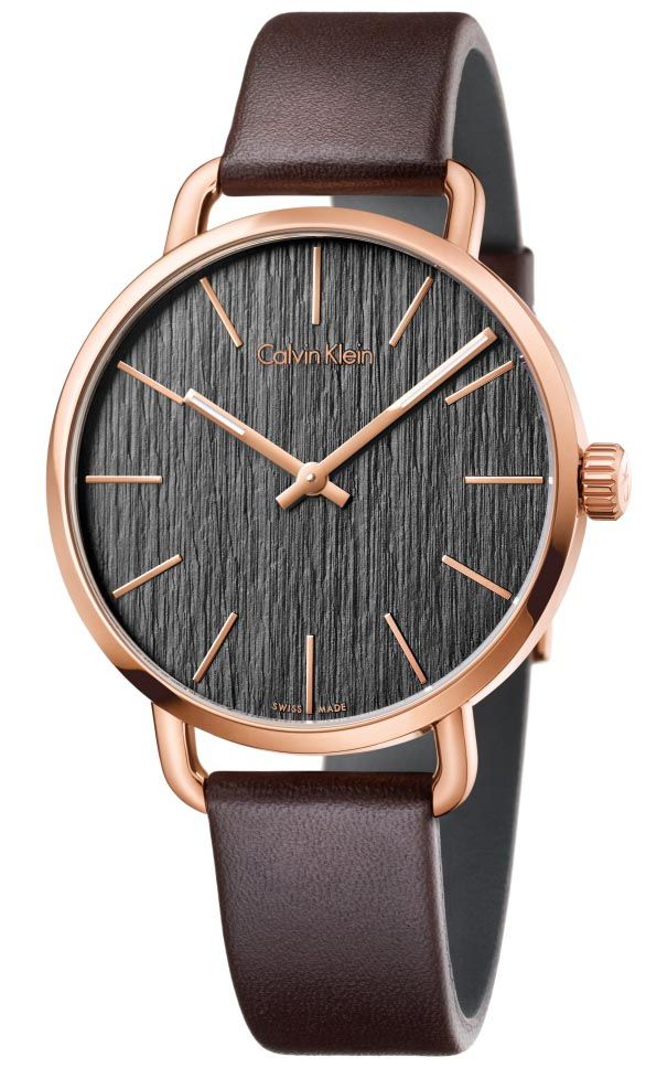 Calvin Klein Even Grey Dial Brown Leather Strap Watch for Women - K7B236G3