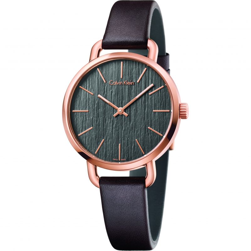 Calvin Klein Even Grey Dial Brown Leather Strap Watch for Women - K7B236G3