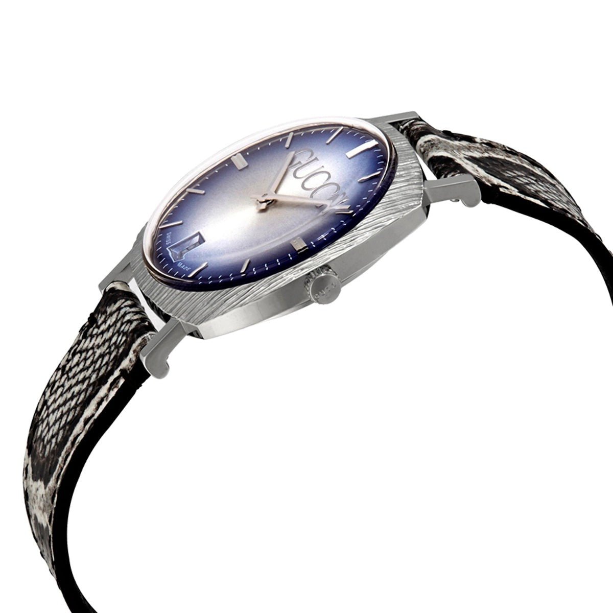 Gucci Grip Vintage Blue Dial Snakeskin Brown Leather Strap Watch for Women - YA152401