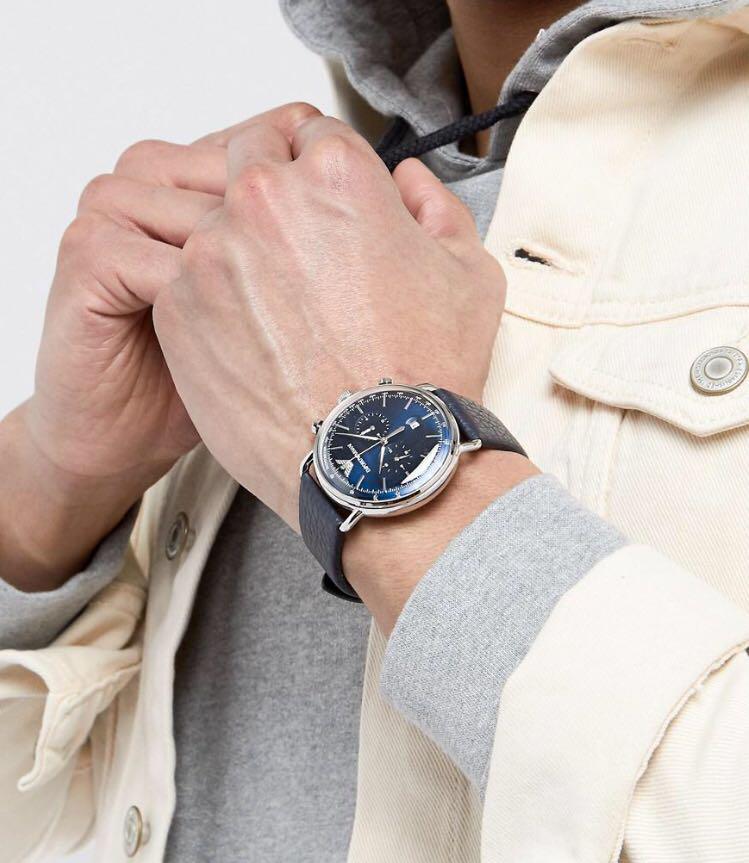 Emporio Armani Aviator Blue Dial Blue Leather Strap Watch For Men - AR11105