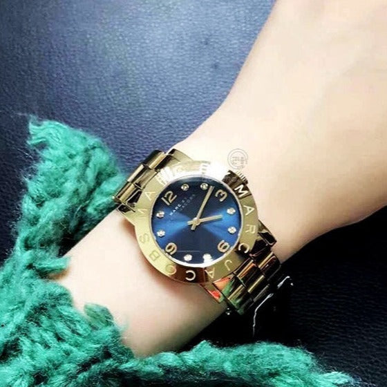 Marc Jacobs Amy Green Dial Gold Steel Strap Watch for Women - MBM8619