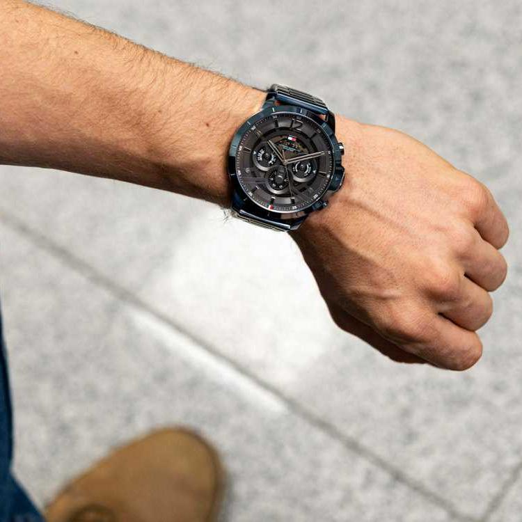 Tommy Hilfiger Classic Chronograph Black Dial Black Steel Strap Watch For Men - 1710494