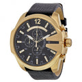 Diesel Mega Chief Chronograph Black Dial Black Leather Strap Watch For Men - DZ4344