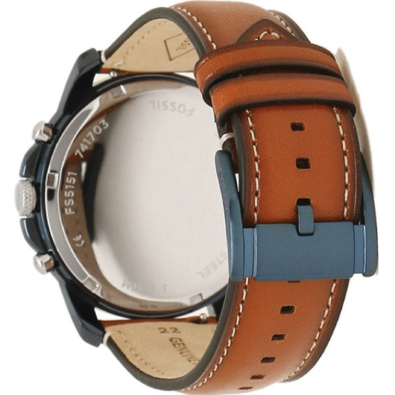 Fossil Grant Chronograph Blue Dial Brown Leather Strap Watch for Men - FS5151