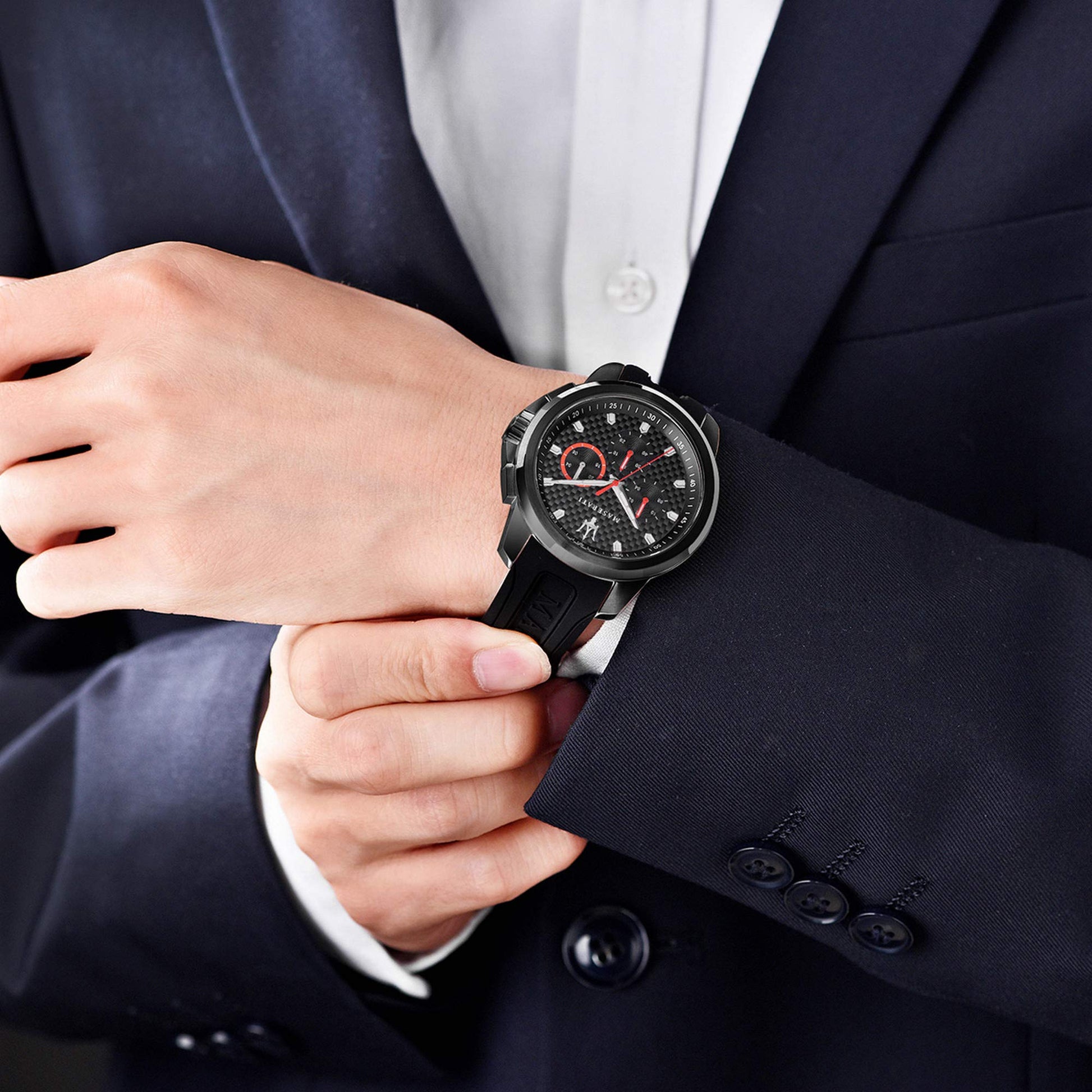 Maserati SFIDA Chronograph Quartz Stainless Steel Black Dial Watch For Men - R8851123007