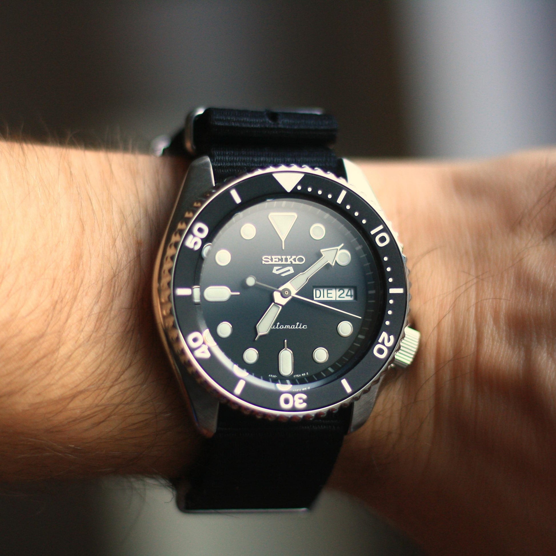 Seiko 5 Sports SKX Automatic Black Dial Black NATO Strap Watch For Men - SRPD55K3