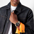 Armani Exchange Banks Chronograph Black Dial Gold Steel Strap Watch For Men - AX1721